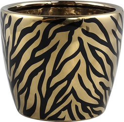 PTMD Brendy Ronde Bloempot Dieren Print - H17 x Ø20 cm - Keramiek - Zwart/goud