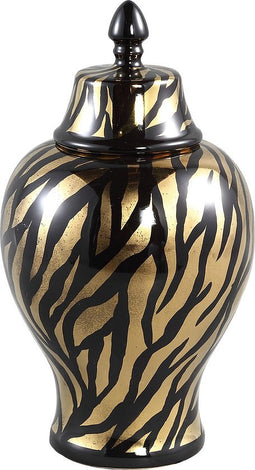 PTMD Brendy Urn Deco Dierenprint - H34,5 x Ø19 cm - Keramiek - Zwart/goud