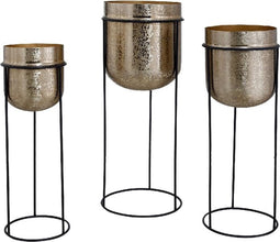 PTMD Brush Gold Alu Sheet Round Pot In Iron Frame SV3