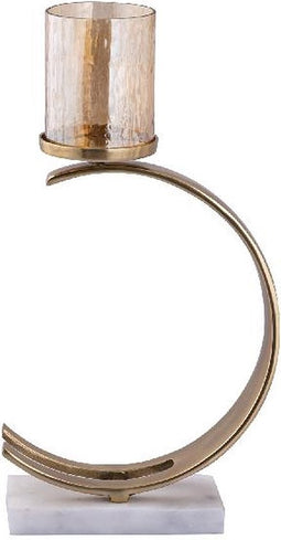 PTMD Cailey Gold Alu Candle Holder Marble Base Low