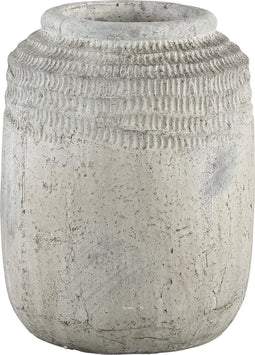 PTMD Cecilia grijze keramiek boeren pot motief hoog maat in cm: 24 x 24 x 32 - Grijs