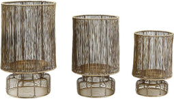 PTMD Celima Rond Windlicht - H30 x Ø18 cm - Set van 3 - Metaal - Goud