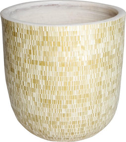 PTMD Chelsy Cream pot keramiek rond met glas deeltjes maat in cm: 40 x 40 x 40 - Creme