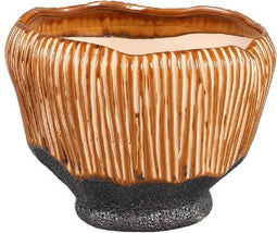 PTMD Chido Brown Glazed Ceramic Pot Stripes On Base M
