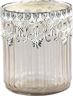 PTMD Chriss Rond Theelicht - H12 x Ø9,5 cm - Glas - Donker bruin