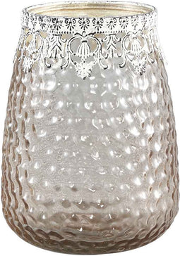 PTMD Chriss Rond Windlicht - H20 x Ø15 cm - Glas - Wit