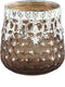 PTMD Chriss Windlicht - H9 x Ø10 cm - Glas Metaal - Bruin / Zilver