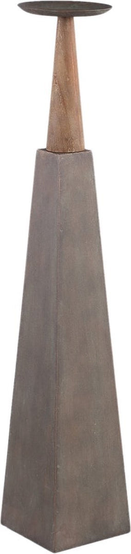 PTMD Cinder Grey Metal Piramid Candleholder With Wood M