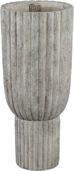 PTMD Cinne Grey Cement Ribbed Pot On Base Round M