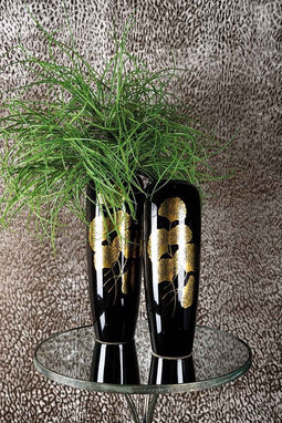 PTMD Dalina Ronde Pot Ginkgo Blad - H54 x Ø19,5 cm - Keramiek - Zwart