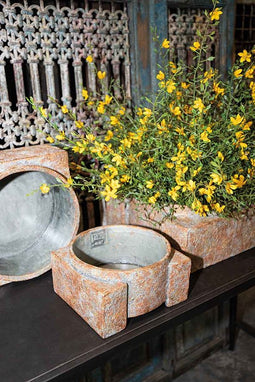 PTMD Damion Ronde Bloempot - 32 x 20 x 15 cm - Cement - Roestkleurig