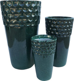 PTMD Daniele Bloempot - H68 x Ø40 cm - Set van 3 - Keramiek - Blauw