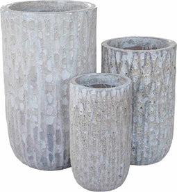 PTMD Darron White Round Ceramic Pot With Lines High SV3