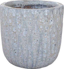 PTMD Darron White Round Ceramic Pot With Lines Low SV3