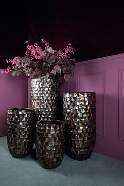 PTMD Daven Bronze polyester schelpen pot rond hoog XL