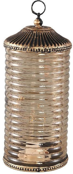 PTMD Decoritz Amber Glass LED Lantern Round Ribbed L