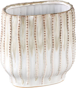 PTMD Dell Cream ceramic glazed pot line pattern oval L