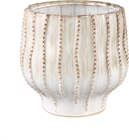 PTMD Dell Cream ceramic glazed pot line pattern round L