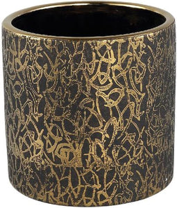 PTMD Deon Grey Glazed Ceramic Pot Round Gold Finish L