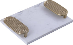 PTMD Dez White Marble Rectangle Tray Golden Handles S