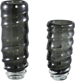 PTMD Diana Green Big Glass Vase Ribbed High Round L