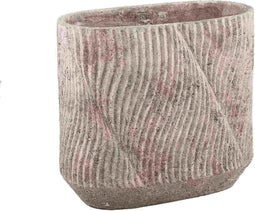 PTMD Diesel Grey Oval Cement Pot Wavy Lines Rough L