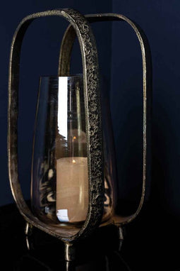 PTMD Edam Rond Windlicht - 25 x 14 x 44 cm - Aluminium - Goud