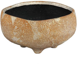 PTMD Elane Brown Glazed Ceramic Pot Low On Feet L