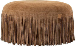 PTMD Eleora Camel Suede Leather Pouf Fringes Round L