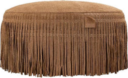 PTMD Eleora Camel Suede Leather Pouf Fringes Round S