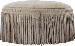 PTMD Eleora Taupe Suede Leather Pouf Fringes Round S