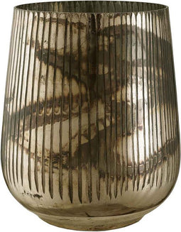 PTMD Elyza Windlicht - H14 x Ø12 cm - geribbeld Glas - Koper