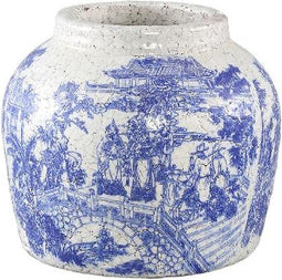 PTMD Farmer Bloempot - H21 x Ø24 cm - Terracotta - Delfs Blauw