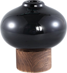 PTMD Fleure Grey Glass Vase Wooden Base Bulb S