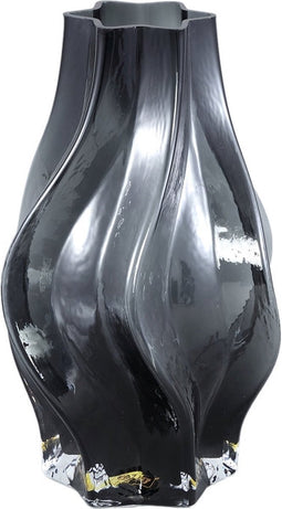 PTMD Florence Black Glass Vase Curved Lines S