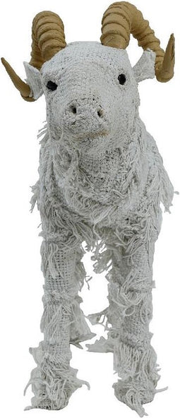 PTMD Fring Ram Ornament - 41 x 13 x 38 cm - Stof - Wit
