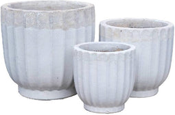 PTMD Gilliann White Round Ceramic Pot Ribbed Low SV3