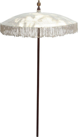 PTMD Handgeknoopte parasol met kwastjes rondom - kleur crème