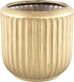PTMD Harris Gold Ceramic Round Pot Low With Lines L