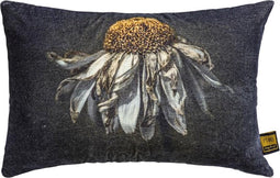 PTMD Hava Black Cotton Velvet Cushion Daisy Flower L