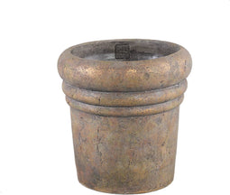 PTMD Helena Brown Cement Pot Round Rustic Gold FinishXL