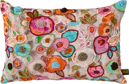 PTMD Isio Pink Cotton Cushion Flower Embroidery Rect