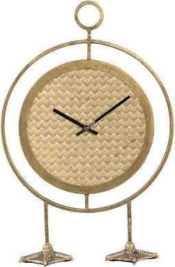 PTMD Jelko Staande Klok - 32 x 9,5 x 47 cm - Metaal/Rotan - Bruin