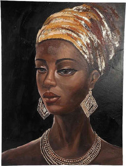 PTMD Jeorgia Black Canvas Wall Panel Shiny Gold Woman