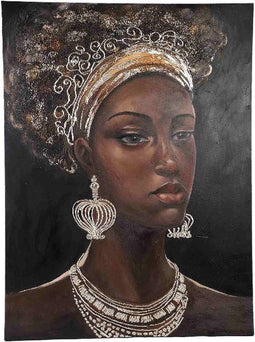 PTMD Jeorgia Black Canvas Wall Panel Shiny Gold Woman