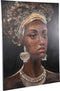 PTMD Jeorgia Black Canvas Wall Panel Shiny Gold Woman