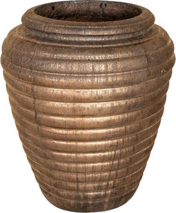 PTMD Jerzy Bronze Ceramic Pot Ribbed Round Shaped Small