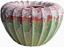 PTMD Jinah Green Ceramic Pot Organic Ribbed Round L