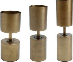 PTMD Jo Brass iron antique candle holder round S/M/L SET van 3