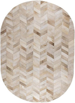 PTMD Joanne Beige Cowhair Patchwork Carpet Oval S